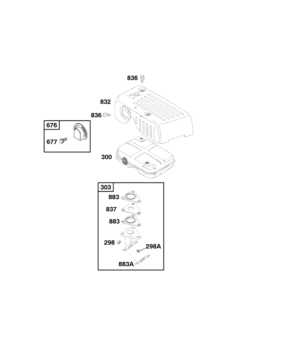 Exhaust System Diagram and Parts List for 86432-0136-E1  Briggs and Stratton Engine